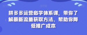 拼多多运营必学体系课，带你了解最新流量获取方法、帮助你降低推广成本-最全资源库