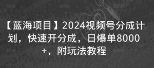 【蓝海项目】2024视频号分成计划，快速开分成，日爆单8000+，附玩法教程-最全资源库