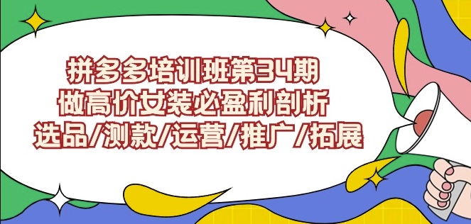 拼多多培训班第34期:做高价女装必盈利剖析选品/测款/运营/推广/拓展-最全资源库