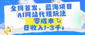 全网首发，蓝海项目，AI网站代理玩法，零成本日收入1-3千+【揭秘】-最全资源库