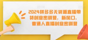 2024拼多多无货源直播带货创业密训营，新风口，普通人直播创业密训营-最全资源库