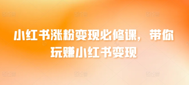 小红书涨粉变现必修课,带你玩赚小红书变现-最全资源库