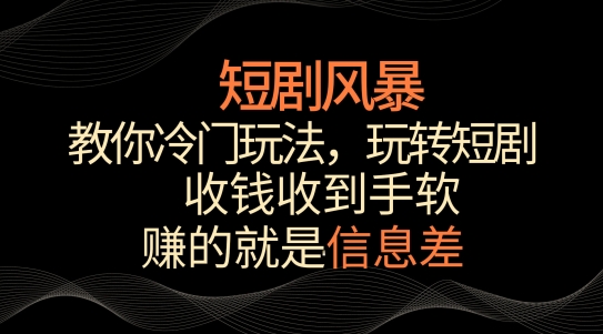 短剧风暴，教你冷门玩法，玩转短剧，收钱收到手软【揭秘】-最全资源库