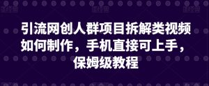 引流网创人群项目拆解类视频如何制作，手机直接可上手，保姆级教程【揭秘】-最全资源库