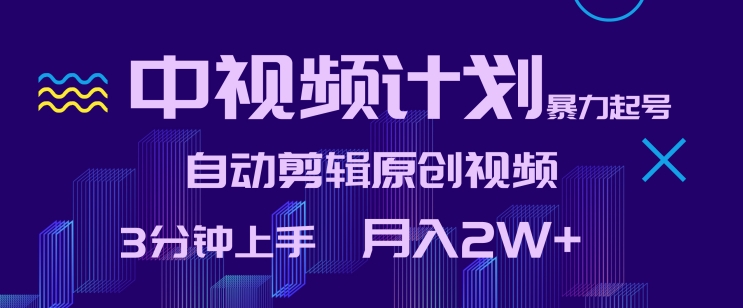 中视频计划暴力起号，自动剪辑原创视频，3分钟上手，月入2W+【揭秘】-最全资源库