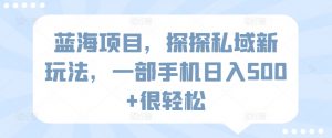 蓝海项目，探探私域新玩法，一部手机日入500+很轻松【揭秘】-最全资源库