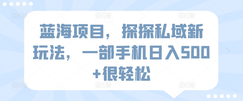 蓝海项目，探探私域新玩法，一部手机日入500+很轻松【揭秘】-最全资源库