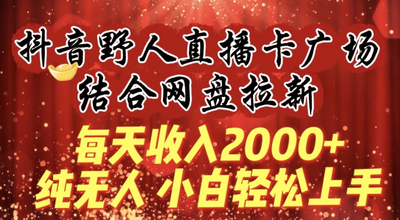 每天收入2000+，抖音野人直播卡广场，结合网盘拉新，纯无人，小白轻松上手【揭秘】-最全资源库