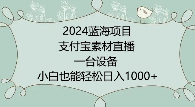 2024年蓝海项目，支付宝素材直播，无需出境，小白也能日入1000+ ，实操教程【揭秘】-最全资源库