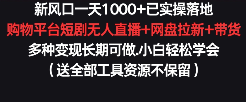 新风口一天1000+已实操落地购物平台短剧无人直播+网盘拉新+带货多种变现长期可做【揭秘】-最全资源库