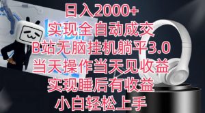 日入2000+，实现全自动成交，B站无脑挂机躺平3.0，当天操作当天见收益，实现睡后有收益【揭秘】-最全资源库