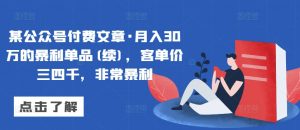 某公众号付费文章·月入30万的暴利单品(续)，客单价三四千，非常暴利-最全资源库