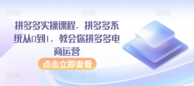拼多多实操课程，拼多多系统从0到1，教会你拼多多电商运营-最全资源库