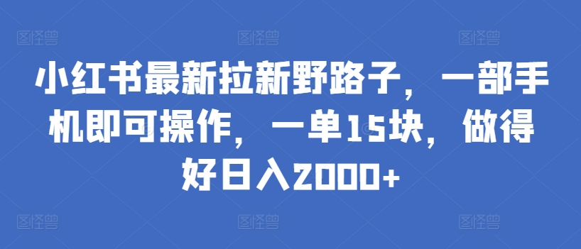 小红书最新拉新野路子，一部手机即可操作，一单15块，做得好日入2000+【揭秘】-最全资源库
