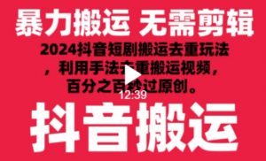 2024最新抖音搬运技术，抖音短剧视频去重，手法搬运，利用工具去重，达到秒过原创的效果【揭秘】-最全资源库