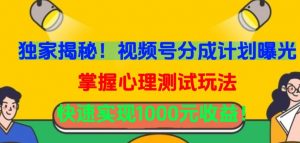 独家揭秘！视频号分成计划曝光，掌握心理测试玩法，快速实现1000元收益【揭秘】-最全资源库