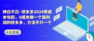 拼多多2024零成本包起，0成本做一个高利润的拼多多，方法不只一个-最全资源库