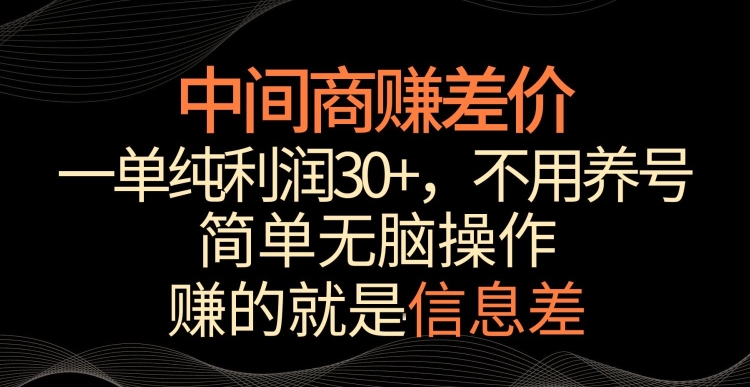 中间商赚差价,一单纯利润30+,简单无脑操作,赚的就是信息差,轻轻松松日入1000+【揭秘】-最全资源库