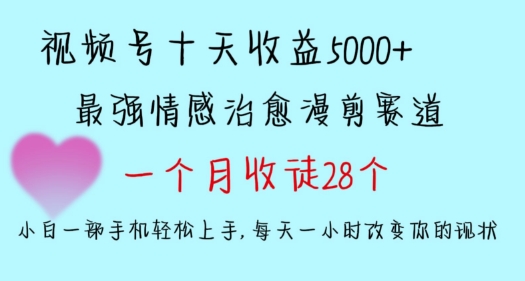 十天收益5000+,多平台捞金,视频号情感治愈漫剪,一个月收徒28个,小白一部手机轻松上手【揭秘】-最全资源库