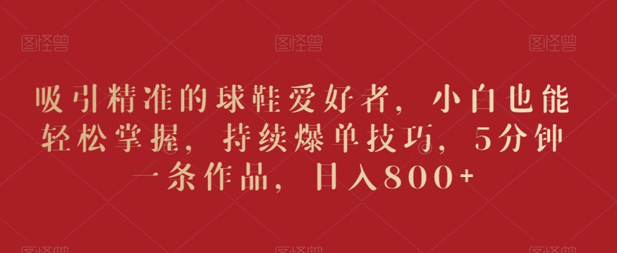 吸引精准的球鞋爱好者,小白也能轻松掌握,持续爆单技巧,5分钟一条作品,日入800+【揭秘】-最全资源库