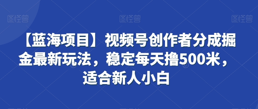 【蓝海项目】视频号创作者分成掘金最新玩法,稳定每天撸500米,适合新人小白【揭秘】-最全资源库