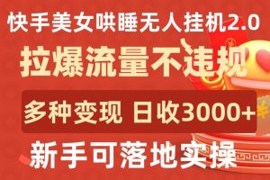 快手美女哄睡无人挂机2.0.拉爆流量不违规,多种变现途径,日收3000+,新手可落地实操【揭秘】-最全资源库