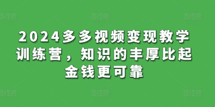 2024多多视频变现教学训练营，知识的丰厚比起金钱更可靠-最全资源库