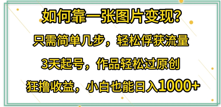 如何靠一张图片变现?只需简单几步,轻松俘获流量,3天起号,作品轻松过原创【揭秘】-最全资源库