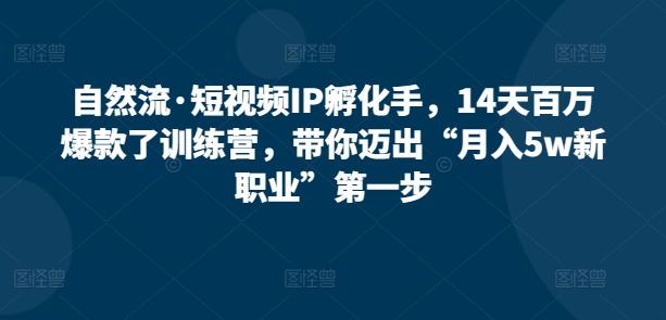 自然流·短视频IP孵化手，14天百万爆款了训练营，带你迈出“月入5w新职业”第一步-最全资源库