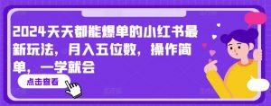 2024天天都能爆单的小红书最新玩法，月入五位数，操作简单，一学就会【揭秘】-最全资源库
