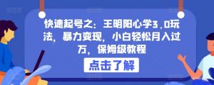 快速起号之：王明阳心学3.0玩法，暴力变现，小白轻松月入过万，保姆级教程【揭秘】-最全资源库