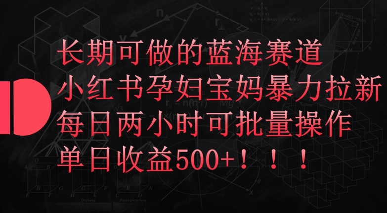 长期可做的蓝海赛道，小红书孕妇宝妈暴力拉新玩法，每日两小时可批量操作，单日收益500+【揭秘】-最全资源库