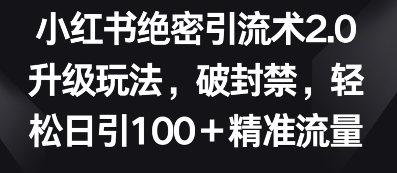小红书绝密引流术2.0升级玩法，破封禁，轻松日引100+精准流量【揭秘】-最全资源库