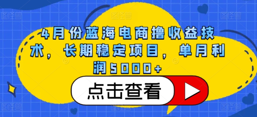 4月份蓝海电商撸收益技术，长期稳定项目，单月利润5000+【揭秘】-最全资源库