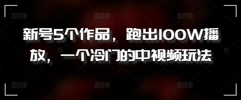 新号5个作品,跑出100W播放,一个冷门的中视频玩法【揭秘】-最全资源库