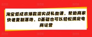 淘宝低成本爆款流实战私教课,帮助商家快速复制落地,0基础也可以轻松搞定电商运营-最全资源库