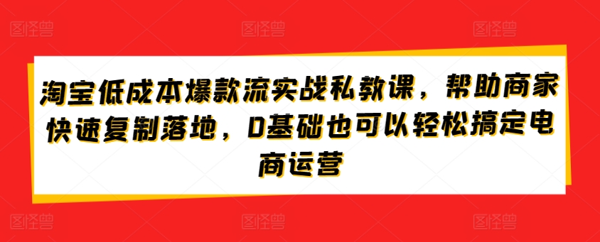 淘宝低成本爆款流实战私教课,帮助商家快速复制落地,0基础也可以轻松搞定电商运营-最全资源库
