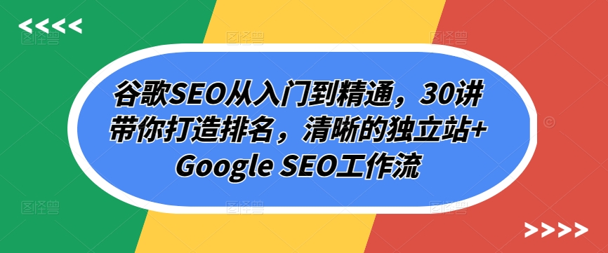 谷歌SEO从入门到精通,30讲带你打造排名,清晰的独立站+Google SEO工作流-最全资源库