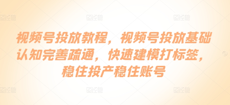 视频号投放教程,视频号投放基础认知完善疏通,快速建模打标签,稳住投产稳住账号-最全资源库