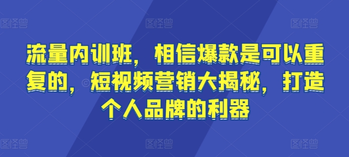 流量内训班,相信爆款是可以重复的,短视频营销大揭秘,打造个人品牌的利器-最全资源库