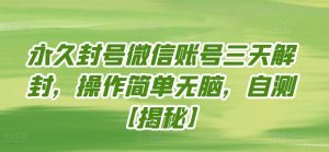 永久封号微信账号三天解封，操作简单无脑，自测【揭秘】-最全资源库