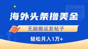 海外头条撸美金，无脑搬运发帖子，月入1万+，小白轻松掌握【揭秘】-最全资源库