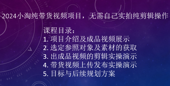 2024小淘纯带货视频项目,无需自己实拍纯剪辑操作-最全资源库