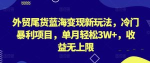 外贸尾货蓝海变现新玩法，冷门暴利项目，单月轻松3W+，收益无上限【揭秘】-最全资源库