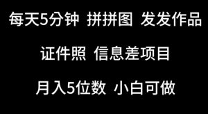 每天5分钟，拼拼图发发作品，证件照信息差项目，小白可做【揭秘】-最全资源库