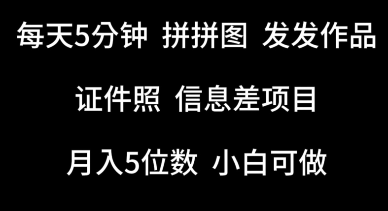 每天5分钟,拼拼图发发作品,证件照信息差项目,小白可做【揭秘】-最全资源库