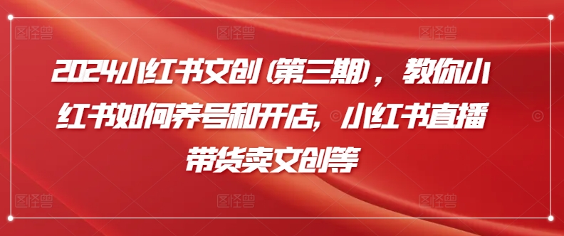 2024小红书文创(第三期)，教你小红书如何养号和开店，小红书直播带货卖文创等-最全资源库