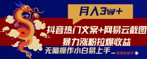 抖音热门文案+网易云截图暴力涨粉拉爆收益玩法，小白无脑操作，简单易上手【揭秘】-最全资源库
