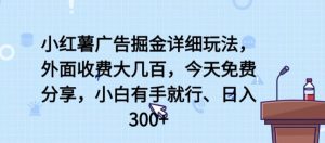 小红薯广告掘金详细玩法，外面收费大几百，小白有手就行，日入300+【揭秘】-最全资源库