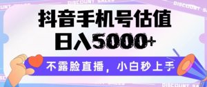 抖音手机号估值，日入5000+，不露脸直播，小白秒上手【揭秘】-最全资源库